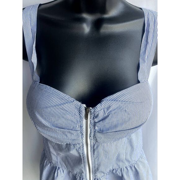 Susy's Kloset Striped Babydoll Corset Top Size M Blue Zip Nautical Pinup Retro - Picture 2 of 10